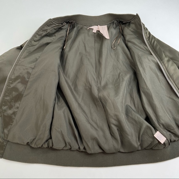 New Philosophy Rich Olive Green Satin 90s Zip-up Preppy College Bomber Jacket - Picture 11 of 16